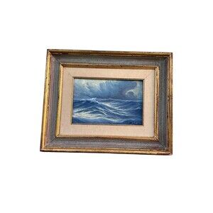 Vintage Signed Seascape Oil Painting by E. Walter | Ocean Waves | Coastal France